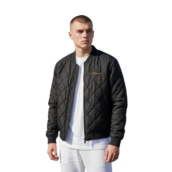 FULL‎ SEND Quilted Bomber Jacket Black Embroidered Logo Men's Size M